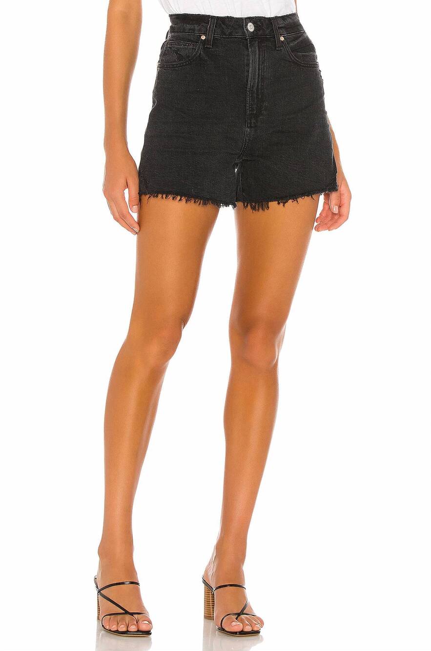 NEW PAIGE dani high waist cutoff denim shorts in dark raven